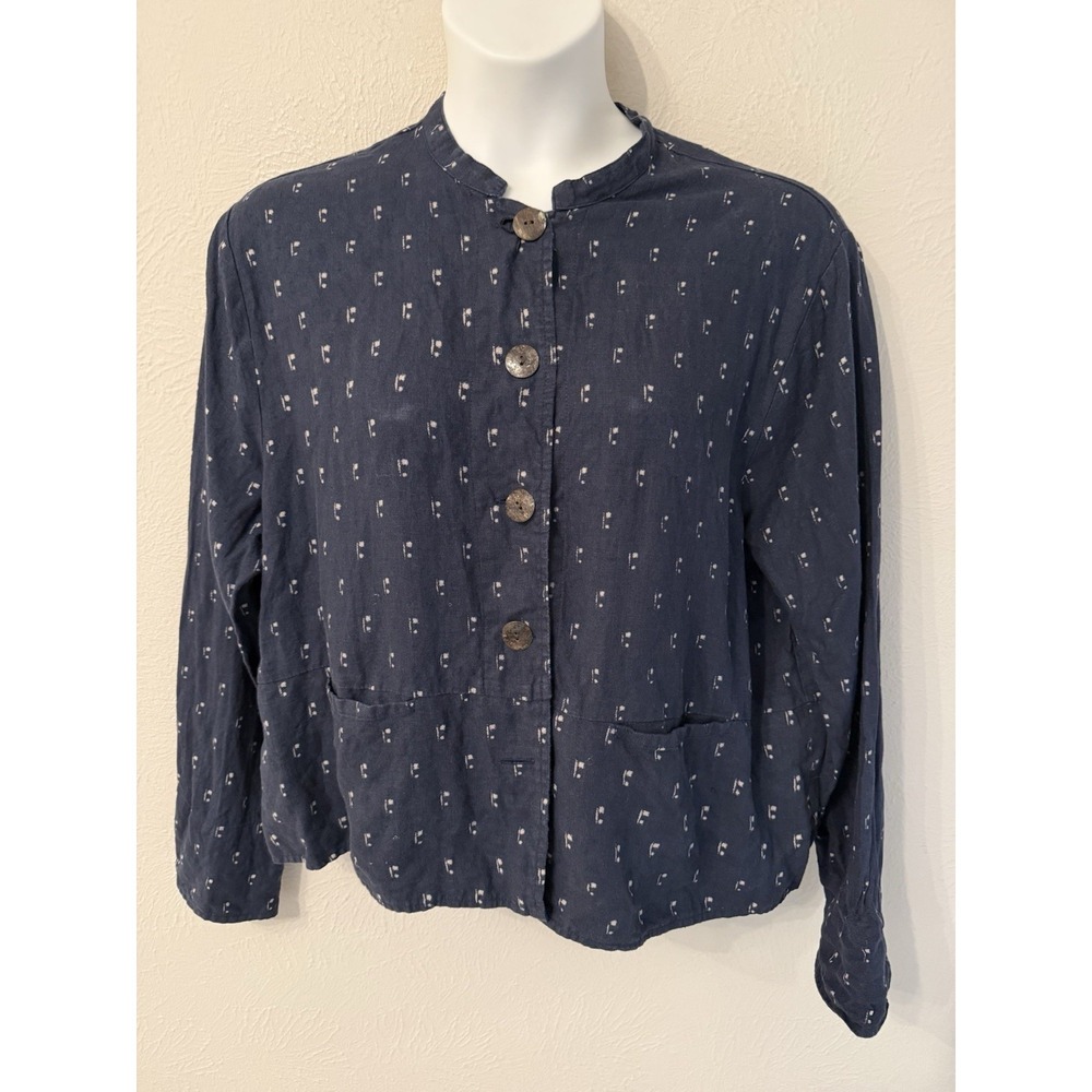 FLAX 100% Linen size M button front jacket navy blue lagenlook